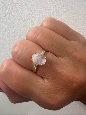 Moonstone Ring with CZ stones in Gold Vermeil